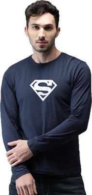 Organic Chics Printed Men Round Neck Navy Blue T-Shirt