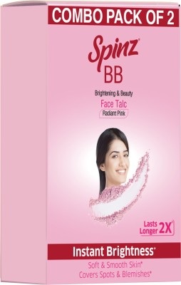 Spinz BB Brightening & Beauty Face Talc for Instant Brightness that Lasts 2X Longer, Covers Dark Spots and Blemishes, Gives Soft and Smooth Skin, (Radiant Pink) - 80 g, Combo of 2(2 x 80 g)