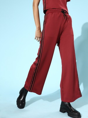 SASSAFRAS Striped Women Maroon Track Pants