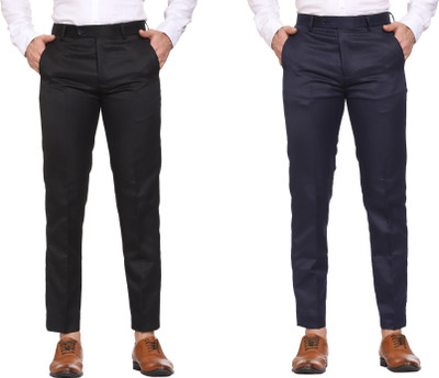 SYLZON Slim Fit Men Black, Dark Blue Trousers
