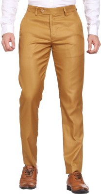 SYLZON Slim Fit Men Gold Trousers