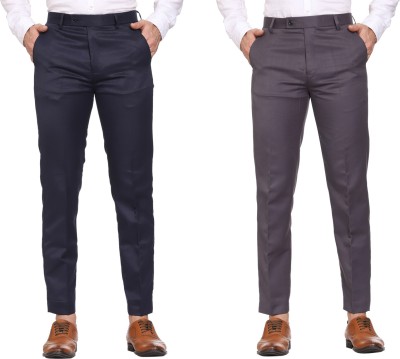 SYLZON Slim Fit Men Dark Blue, Grey Trousers