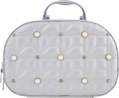 CL2 Cameleon Pearl Studded Vanity Box with Mirror Makeup Vanity Box(Silver)