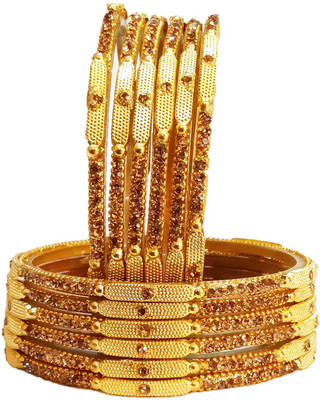 T4 JEWELS Glass Cubic Zirconia, Zircon Gold-plated Bangle Set(Pack of 12)