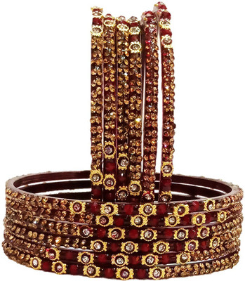 T4 JEWELS Glass Cubic Zirconia, Zircon Gold-plated Bangle Set(Pack of 12)