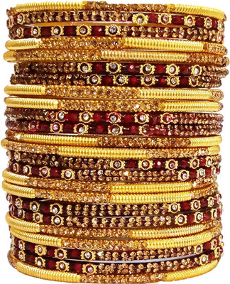 T4 JEWELS Glass Cubic Zirconia, Zircon Gold-plated Bangle Set(Pack of 12)