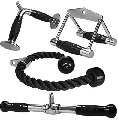 Dinetic Combo Pack : Double D Handle, V-Shaped Bar, Triceps Rope, Straight Lat Bar Multi-training Bar(Silver, Black)