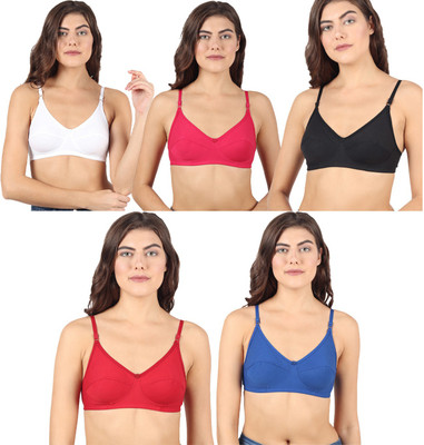 Winsure women's cotton hosiery non padded non wired bra combo pack of 5 Women Full Coverage Non Padded Bra(Multicolor)