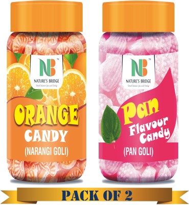 Nature's Bridge Orange Candy Pan Candy Sweet Hard Candy (Orange, Pan, Flavour) Combo Jar Pack of 2 each 200 Gm Orange, Pan Candy(2 x 200 g)