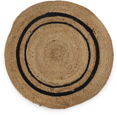 SASHAA WORLD Black, Beige Jute, Cotton Area Rug(3 cm,  X 3 cm, Circle)