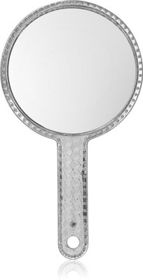 Victor Enterprise Large Round Shape Silver Plastic Handheld Beauty Makeup Mirror for Bathrrom/Shaving/and for travel kit-6 inch