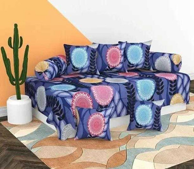 GEET TRADER Polycotton Floral Diwan Set(Dark Blue)