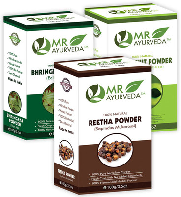 MR Ayurveda Reetha Powder, Bhringraj Powder & Amla Powder - Set of 3(300 g)