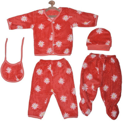 PADDY BABY Baby Boys & Baby Girls Casual T-shirt Bib, Cap, Pyjama, Top(Red Flower)