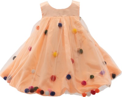 PINK WINGS Girls Midi/Knee Length Party Dress(Orange, Sleeveless)