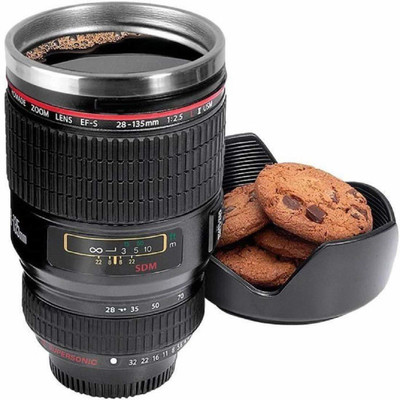 FIVANIO Plastic Camera Lens ed Coffee with Lid Plastic, Stainless Steel Coffee Mug(300 ml)