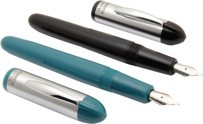 Ledos Set Of 2 - Beena Antic 3in1 Ink Filling Mechanism Steel Cap Teal Blue & Black Fountain Pen(Pack of 2, Blue)