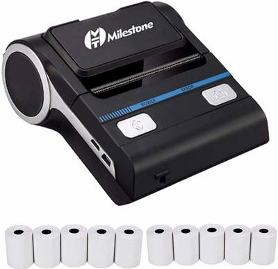 Milestone 3 Inch MHT P8001 80mm Thermal Bluetooth Printer Receipt Bill Printer for Business, Restaurant Swiggy Zomato KOT, Shopping Mall, Mini Market - with 80MM x 25MTR 10PCS Thermal ROLL Thermal Pocket Printer