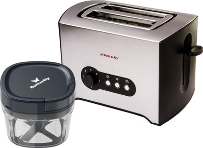 Butterfly Slice Toaster + 600 ml Chopper 800 W Pop Up Toaster(Silver)