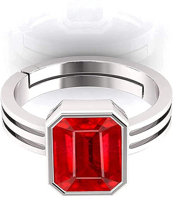 TODANI JEMS 14.25 Ratti 13.60 Carat Natural Ruby Manikya Adjustable Ring Lab Certificate Metal Ruby Silver Plated Ring