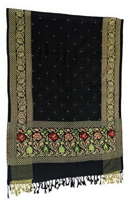 MS CLOTHINA Wool Embroidered Women Shawl(Black)