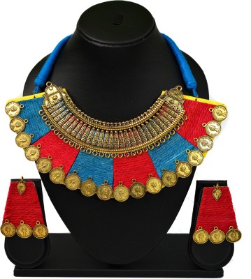 Unique Fashion House Metal, Jute Gold-plated Red, Turquoise Jewellery Set(Pack of 1)