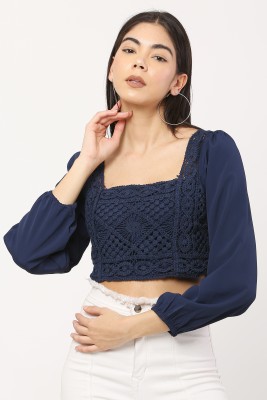 REESE Casual Embroidered Women Dark Blue Top