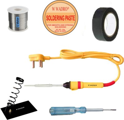 W Wadro Beginners 6 in 1 Economy 25W Soldering Iron Kit with 5 Meter Solder Wire|Solder Paste|Solder Iron Stand|Electric Tape & Tester 25 W Simple(Flat Tip)