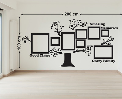 WALLSTICK 91.44 cm CRAZY FAMILY MEMORY PHOTO FRAME TREE STICKER Self Adhesive Sticker(Pack of 1)