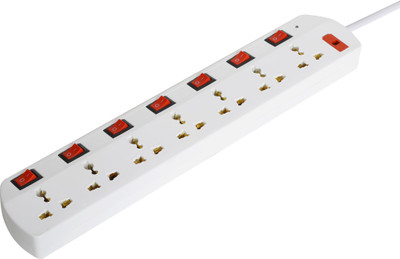 Brillar 7 Socket Extension Boards With Long Wire Led indicators and Fuse Protection 7  Socket Extension Boards(White, 3 m)