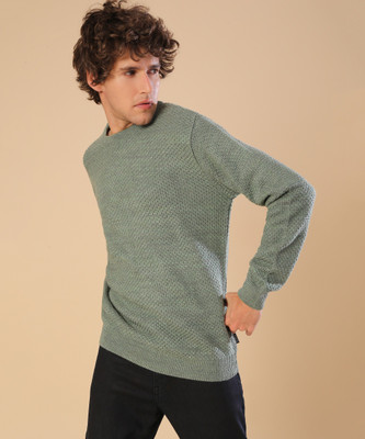 CAMPUS SUTRA Solid Round Neck Casual Men Green Sweater