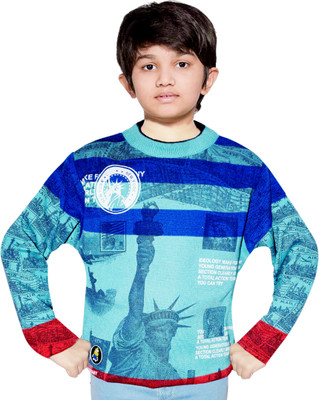 AD & AV Self Design High Neck Casual Boys Blue Sweater