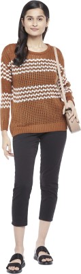 Honey By Pantaloons Woven Round Neck Casual Women Brown Sweater