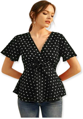 Manibhadra Creation Casual Printed Women Black Top