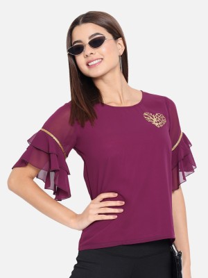 ALL WAYS YOU Casual Embellished Women Purple Top