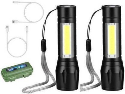 AKR (pack of 2) USB Rechargeable Torchlight Super Bright Pocket Zoom COB USB Charging Torch Led Flashlight Water Proof Torch Torch (Black : Rechargeable) Torch (Black : Rechargeable) Torch Torch(Black, 9.3 cm, Rechargeable)
