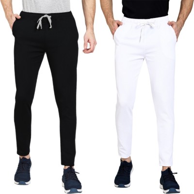 Solid Men White, Black Track Pants