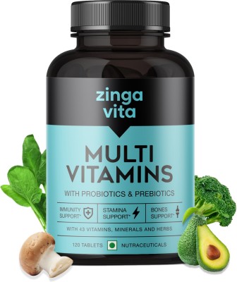 Zingavita Multivitamin Tablets for Men & Women Probiotics & Prebiotics, 100% RDA Vitamin C(120 Tablets)