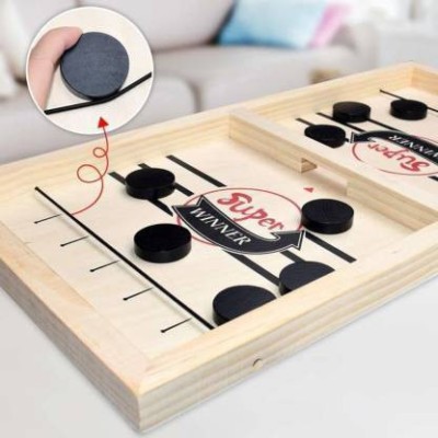 Ghoniya enterprise Premium Product Fast Sling Puck Board Game Wooden Portable Table Game Adults Super Tabletop Slingshot Toys Desktop Sport All Age Group Hockey for Kids and Boys Girls Toy for All (Multicolor) Board Game Accessories Board Game