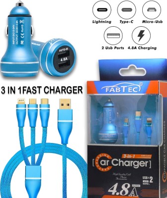 fabtec 4.8 Amp Qualcomm 3.0 Turbo Car Charger(Blue, With USB Cable)