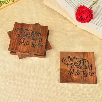 StyleMyWay Square Wood Coaster Set(Pack of 4)