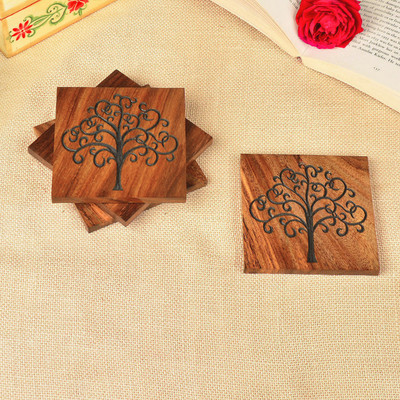 StyleMyWay Square Wood Coaster Set(Pack of 4)