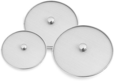 PRABHA Multipurpose Strainer Food Grade Quality Stainless Steel Vessel Net Cover Lid Collapsible Sieve(Silver Pack of 3)