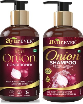 AyurEver Onion Hair Care Combo Kit (Onion Shampoo_300 ml + Onion Conditioner_300 ml)(2 Items in the set)