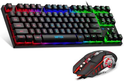 conifer MFTEK RGB 87 Keys Gaming Keyboard and Backlit Mouse Combo, USB Wired Rainbow Keyboard ,Gaming Keyboard Set for Laptop PC Computer Game and Work Combo Set