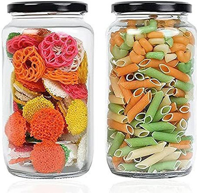 MOOZICO Glass Grocery Container  - 1000 ml(Pack of 2, Black)
