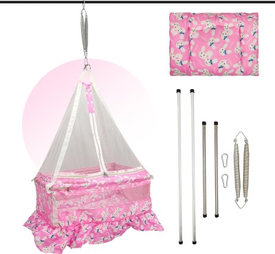 Miss & Chief Newborn Baby Cotton Hanging Swing Cradle with Mosquito Net and Spring(Pink)