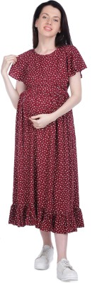 Mothersyard Women Gown Maroon Dress