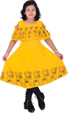 JCT DRESSES Girls Midi/Knee Length Casual Dress(Yellow, Half Sleeve)