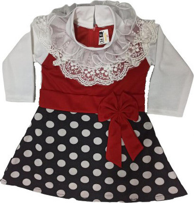 HF WARSI Baby Girls Above Knee Party Dress(Red, Full Sleeve)